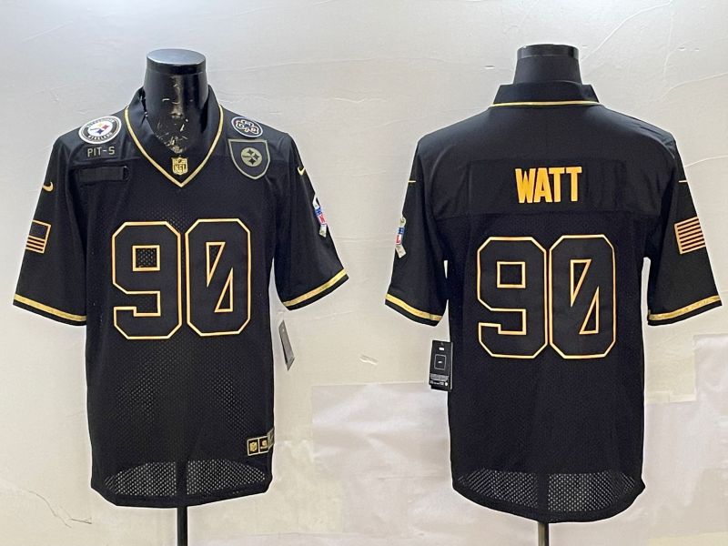 Men Pittsburgh Steelers #90 Watt Black Gold 2025 Nike Limited NFL Jersey style 4->pittsburgh steelers->NFL Jersey
